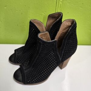 Lucky Brand Black Perforated Heeled Boots